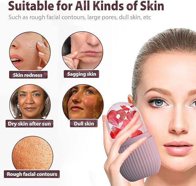 XHJRI Ice Face Roller Massager,Ice Cube Roller for Face, Eyes and Neck Naturally Conditioning and Skin Care,De-Puff Eye Bags,Reduce Migraine Pain,Reusable Massage Silicone Ice Mold (Brown)