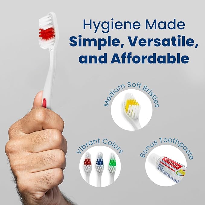 150 Toothbrushes Bulk Wholesale Quantity Standard Size, Dental Care Toiletries, Medium Soft Bristles, Individually Wrapped, Homeless Care, Disposable Use, Hotels, Travel