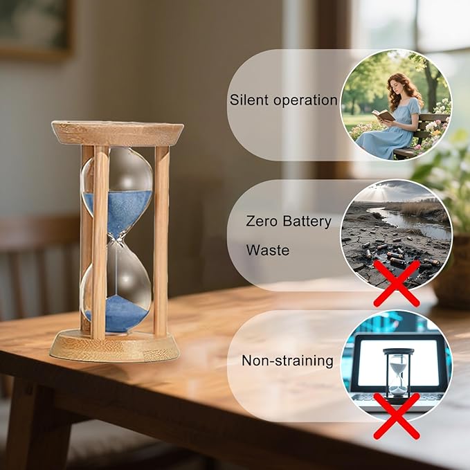 Wood Sand Timer, 10 Minute Sandglass Timer, Bamboo Hourglass 10 Min, Unique Sand Clock, Sand Watch, Unbreakable Sandglass Blue