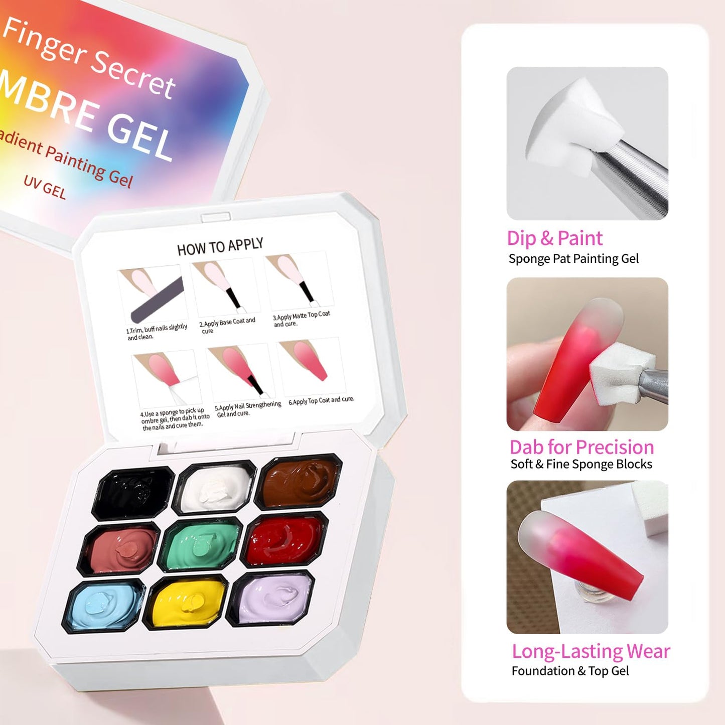 AOBOO Ombre Gel Nail Polish Nail Sponges for Ombre 9 Series Colorful Blush Effect Pat Painting Gradient Blooming Gel for Ombre Nails Multistyle French Manicure Nail Art DIY Home (A4, 1)