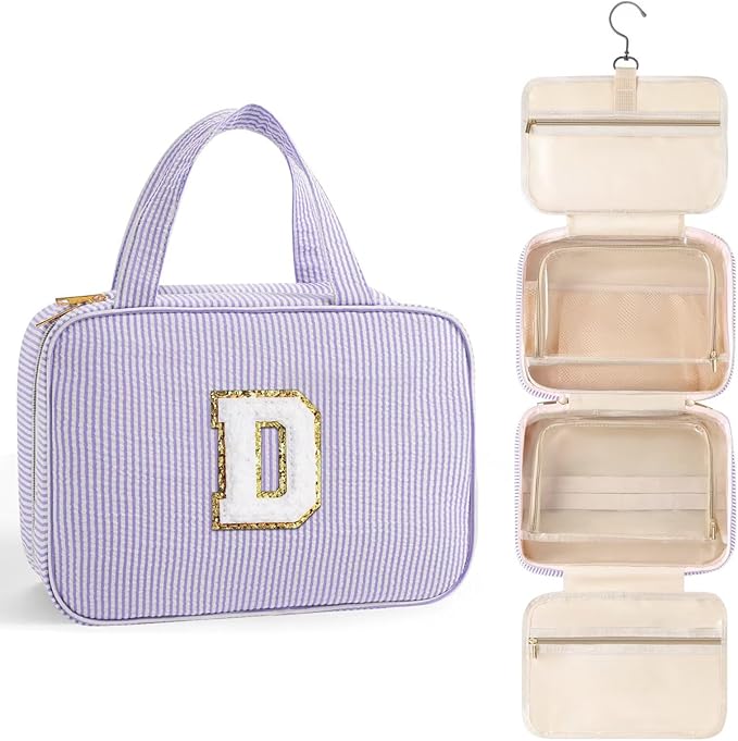 TOPEAST Travel Toiletry Bag for Women - Hanging Toiletry Bag, Large Capacity Personalized Travel Toiletry Bag and Makeup Bag, Travel Essentials Portable Toiletries Travel Bag - Letter D, Purple