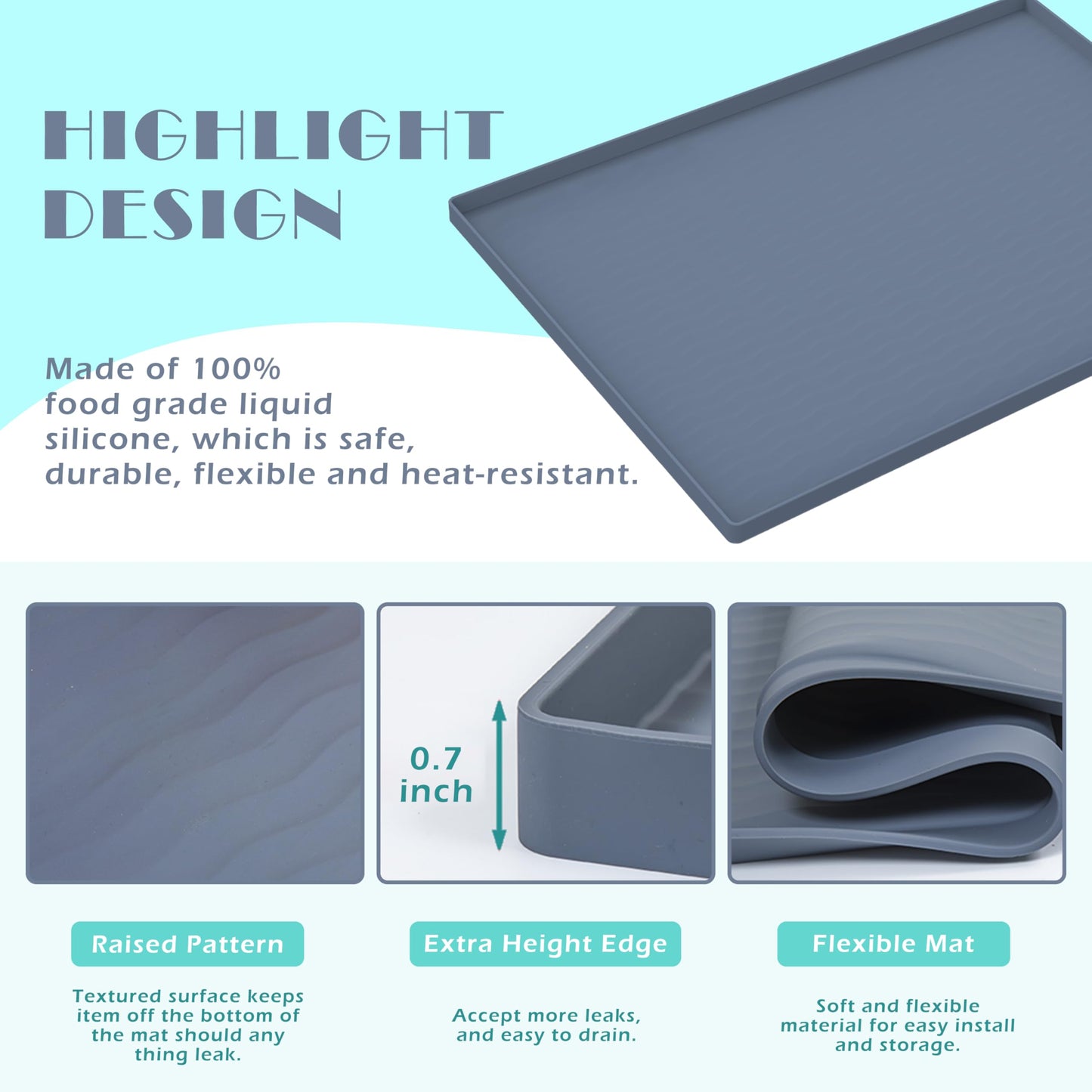 URMONA Waterproof Silicone Under Sink Mat 31'' x 22'' Shelf Liner for Kitchen and Bathroom, Cabinet and Counter Protector, Storage and Organizers, Litter Mat, Pet Cat Puppy Essentials(Dark Grey)