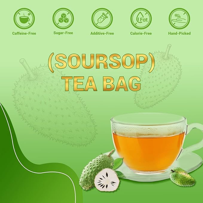 Soursop Leaf Herbal Tea (Graviola) - Caffeine & Sugar Free, 40 Teabags