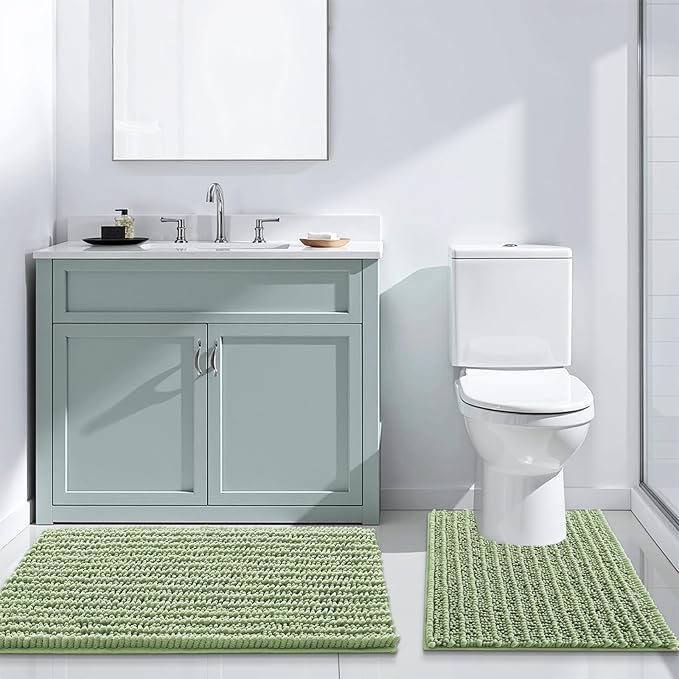 Arotive Luxury Chenille Bathroom Rug Mat, Extra Soft Thick Absorbent Shaggy Bath Rugs, Non-Slip Machine Wash Dry, Plush Bath Mats for Bathroom, Shower and Tub, 50x30, Sage Green