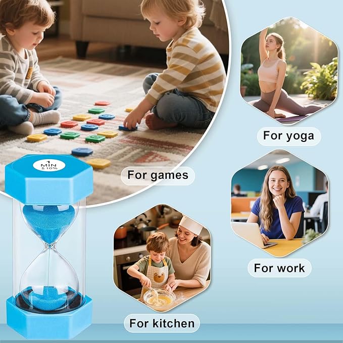Hourglass Sand Timer 15 Minute, Unbreakabl Sand Clock 15 Min, Reloj De Arena 15 Minutos, Colorful Hour Glass Sandglass for Classroom Game Kitchen (Blue)