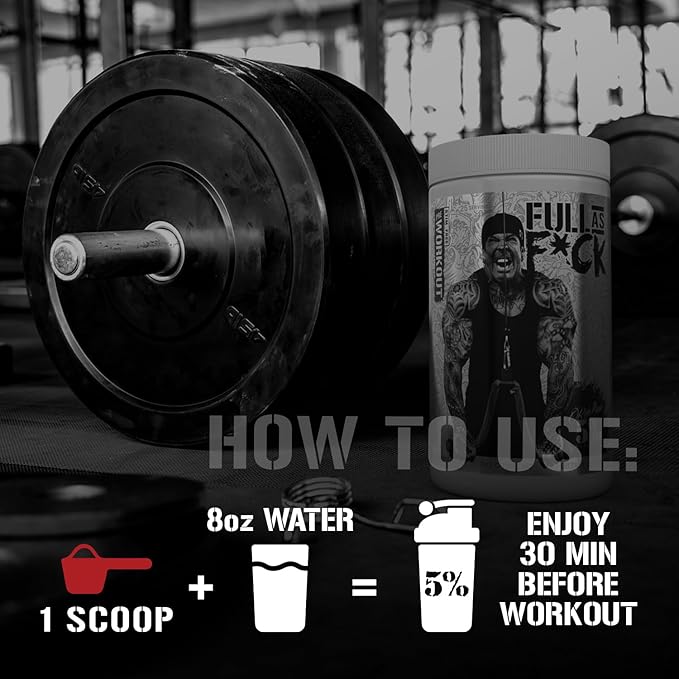 5% Nutrition FullAF Pre-Workout | Stim-Free with Massive Pumps | L-Citrulline, L-Taurine, Nitrosigine, GlycerSize | 13.05 oz (Wildberry)