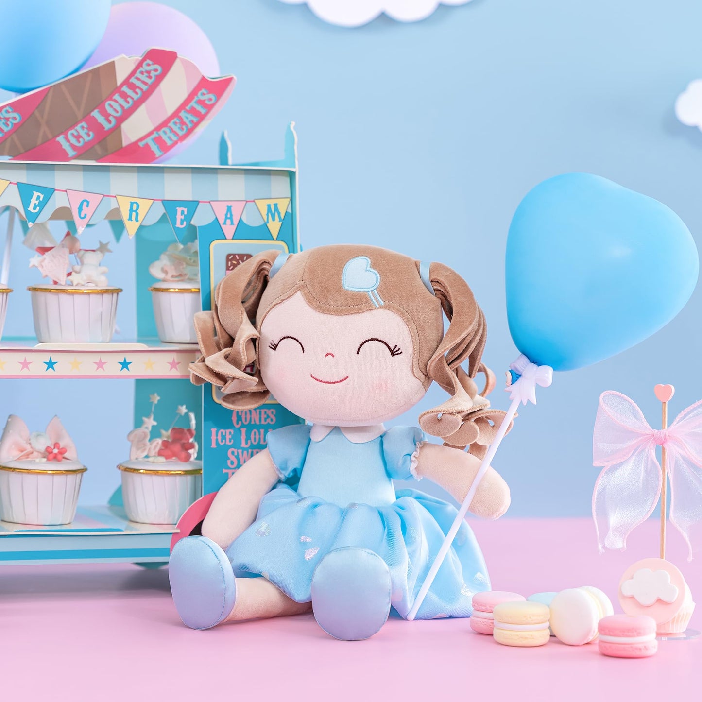 Gloveleya Baby Doll Gifts Plush Curly Girl Toys with Love 16" Azure