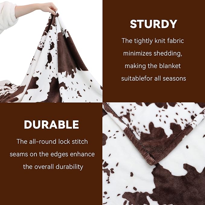 Cow Print Fleece Blanket King Size - Soft Lightweight Fuzzy Bed Blanket for Adults, All Seasons Home Decor, Gifts for Cow Lovers (Black & White) 90"x108"