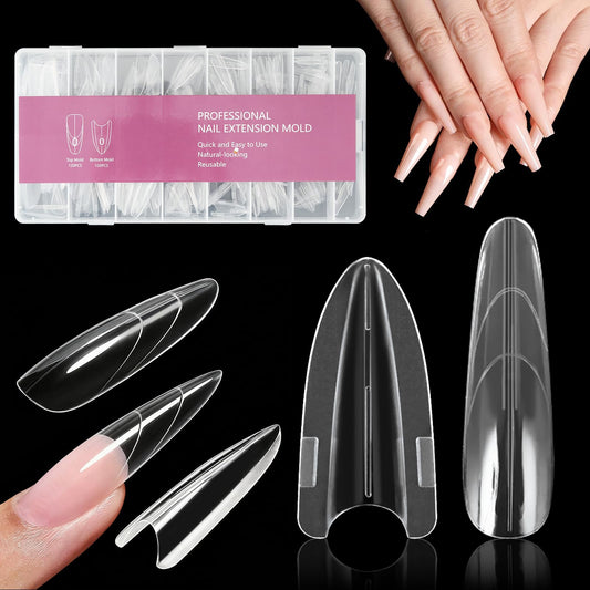SHUESS 240 Pcs Sandwich Dual Nail Forms, 15 Sizes Almond Nail Tips for Poly Gel, Clear Acrylic Nail Forms for Builder Gel, Nail Extensions, Salon Home DIY, Almond Round Shape for Women