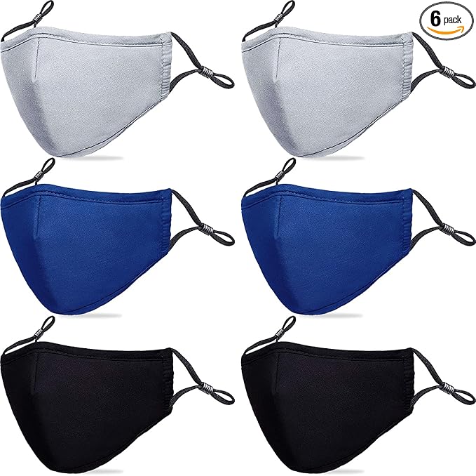 PAGE ONE Reusable Cloth Face Masks Washable Adjustable Breathable Cotton Face Mask for Women Men/6PC