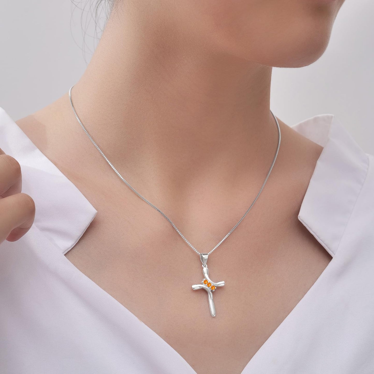 EVERU November Birthstone Necklace 925 Sterling Silver Birthstone Necklace,Silver Cross Pendant Ideal Jewelry Gift For Women
