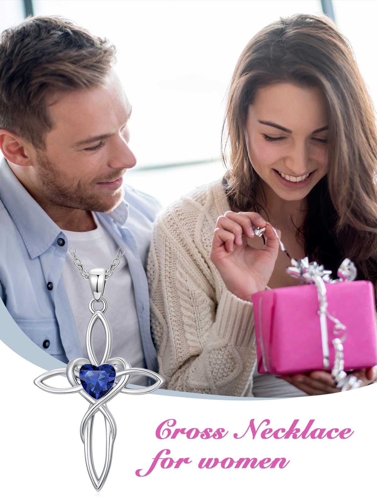 POIUY Celtic Knot Cross Birthstone Necklace for Women Irish Infinity Heart Pendant Cross Jewelry Anniversary Valentines Birthday Mothers Day Faith Gifts for Mom Wife Her