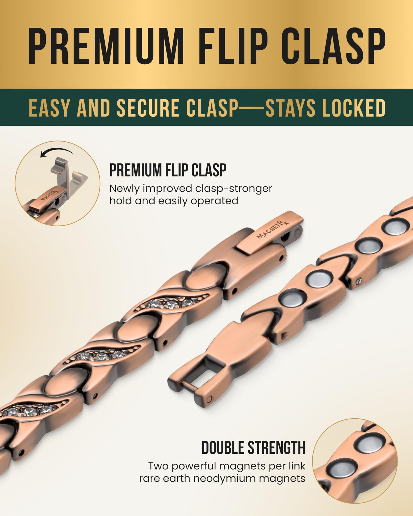 MagnetRX Copper Bracelets for Women – Ultra Strength Magnetic Crystal Bracelet for Women – Adjustable Copper Bracelet with Crystals with Included Sizing Tool (Crystal XO Style)