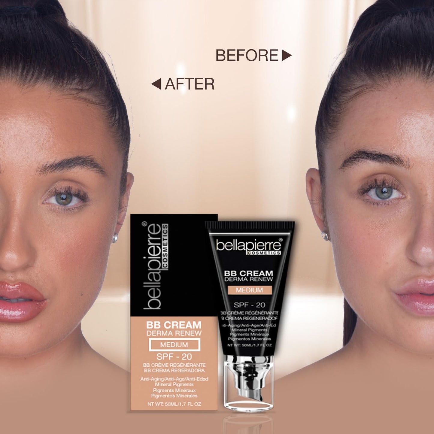 bellapierre BB Cream with SPF 20 - Tinted Sunscreen, Concealer, Matte Foundation, & Moisturizing Face Cream | Lightweight Formula + Pump Top Applicator | Non-Toxic & Paraben Free | 1.7 Oz - Medium