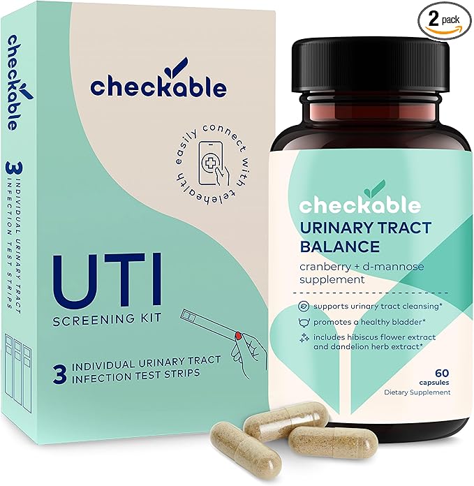 Checkable® Urinary Tract Infection Screening Strips (3ct) and Checkable D-Mannose UTI Supplements (60ct) Combo Pack