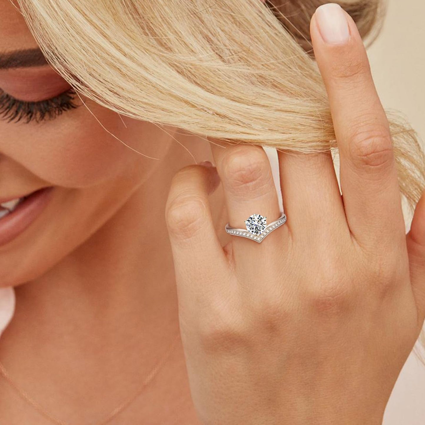 Kate Lynn Moissanite Rings for Women, 925 Sterling Silver Rings Engagement Promise Wedding Anniversary Rings for Her MWRS10895WW8