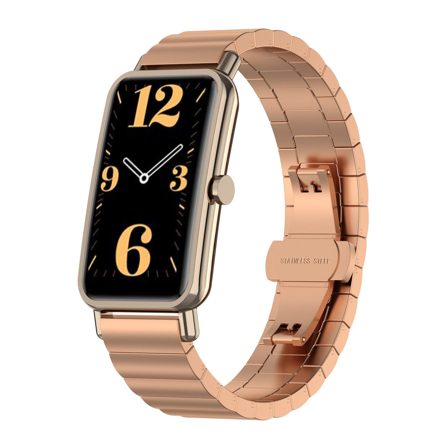Watch Band Compatible for FITVII HM08 Fitness Tracker Watch Bands, Replacement Metal Strap for FITVII HM08 Smart Watche Wristband Adjustable Stainless Steel Loop (Rose Gold)