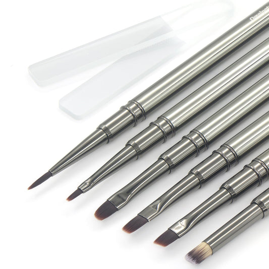 MYR 6Pcs Nail Art Brushes and 2pcs Nano Nail Files, Metal Nail Art Tools, Acrylic Nail Brushes, Nail Brushes for Nail Art, suitable for Gel Dilution, Halo Dyeing, Watercolor and other Nail Design