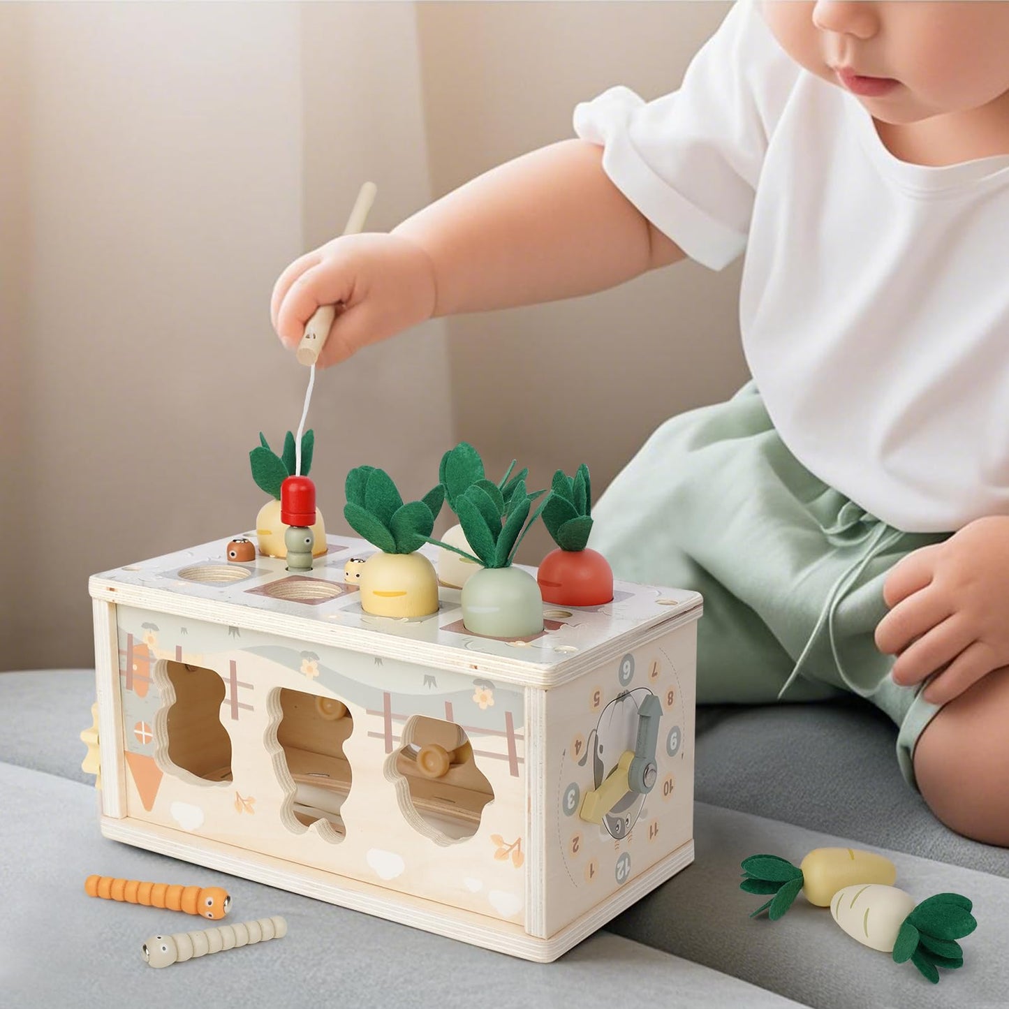 DINORUN Baby Tissue Box Toy - Baby Toys 18 Months 2 3 4 Years Montessori Toys for Babies 18 Months with Crinkle, Infant Activity Cube Sensory Christmas Stocking Stuffers Learning Toy for 2 3 4 Years