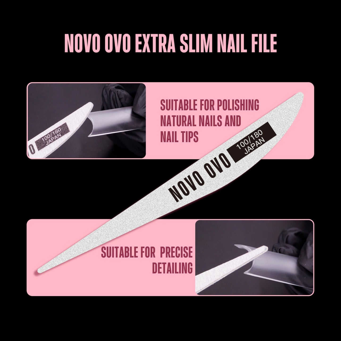 NOVO OVO Halloween XXL Square Nail Tips with Sharp Point & Moon Curve, Extra Thick False Nails Press on, matte Full Cover Soft Gel Extension French Tips Fake Nail Acrylic kit for DIY X 15 Size 180pcs