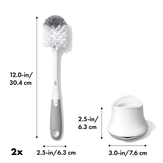OXO Tot Bottle Brush with Nipple Cleaner and Stand – Gray, 2-Pack
