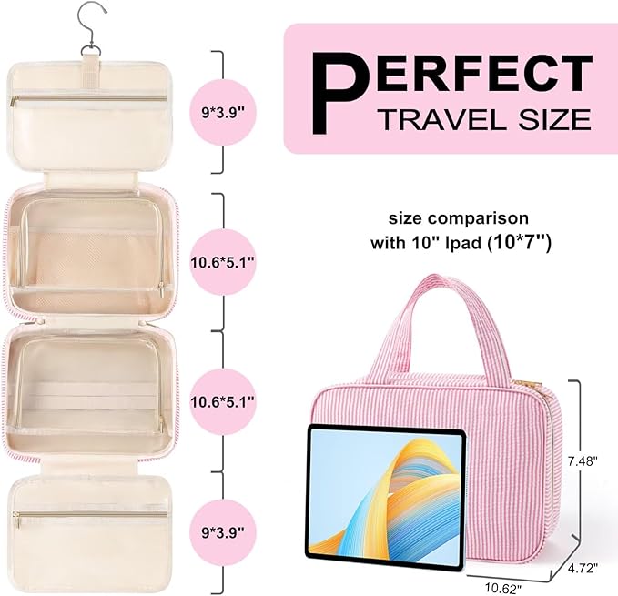 TOPEAST Hanging Toiletry Bag for Women - Travel Toiletry Bag Makeup Bag, Portable Toiletries Cosmetic Bag, Airplane Travel Essentials - Letter P, Purple