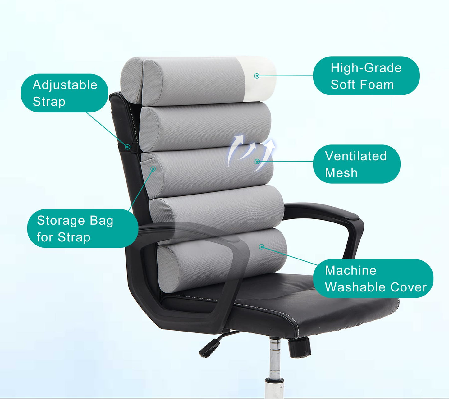 Ergonomic Lumbar Support Pillow for High Back Office Chair - Adjustable 6 Semicircular Back Cushion with Breathable Mesh Cover,Spine Support for Desk/Gaming Chairs, Neck/Upper/Lower Back Pain Relief