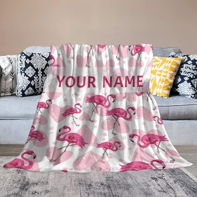 Custom Flamingo Blanket Gifts - 30 x 40 Inches Cute Flamingo Throw - Light Pink Soft Furry Plush Blankets for Chair