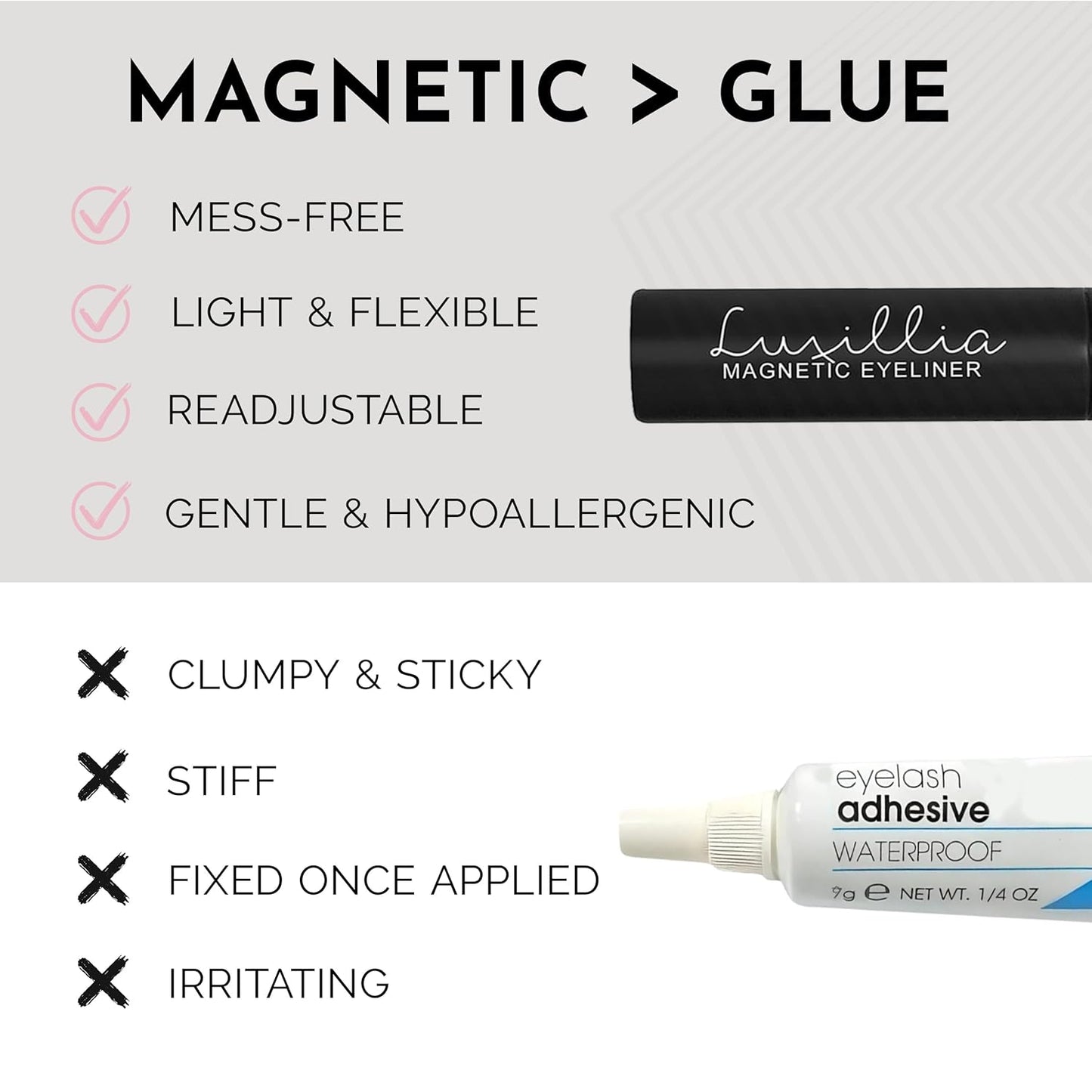 Luxillia Magnetic Eyelashes Kit – 8 Piece (Clear & Black) Magnetic Eyelash & Eyeliner Set with Applicator – Natural Look Easy Apply Reusable Fake Extension Lashes, No Glue Magnéticas Naturales