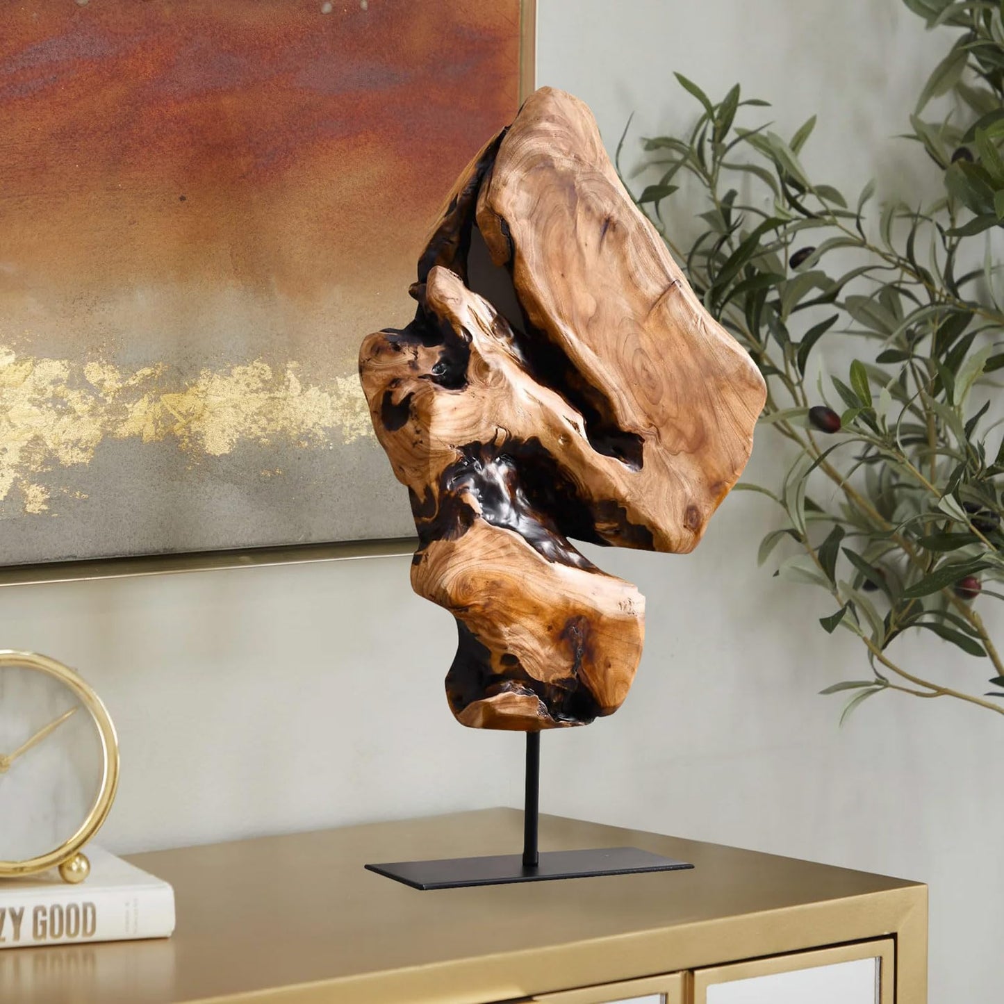 WELLAND Irregular Cedar Wood Sculpture 8.75" W x 1.75" D x 17.75" H Natural Edge Tabletop Statues, Handmade Ornaments, Décor for Living Room, Home Office, Bedroom,