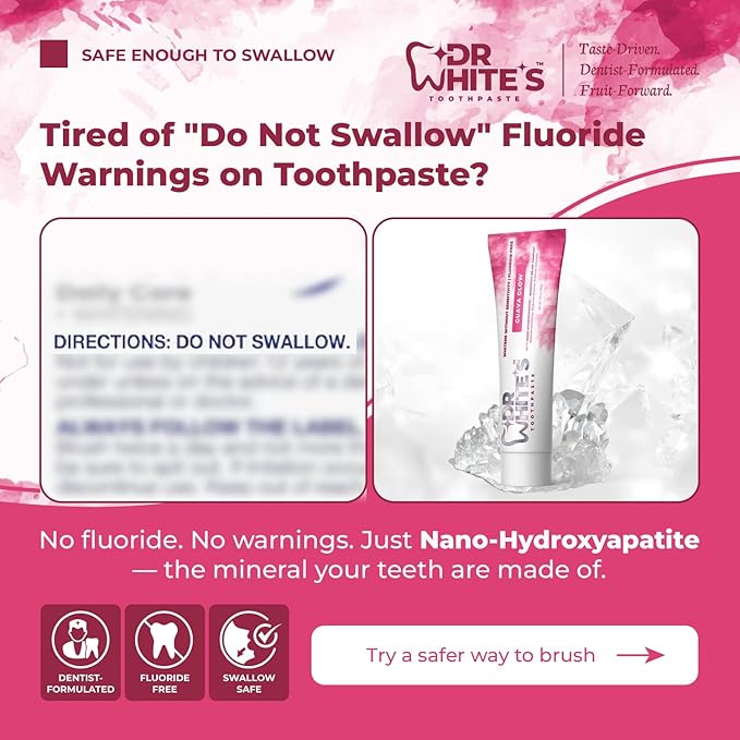 Dr. White’s Fluoride-Free nHA Toothpaste; Dentist-Formulated, Nano Hydroxyapatite + Xylitol, Sensitivity Relief Complex™, Mint-Free, Enamel Safe, Swallow-Safe (3.5 Oz, Guava Glow)
