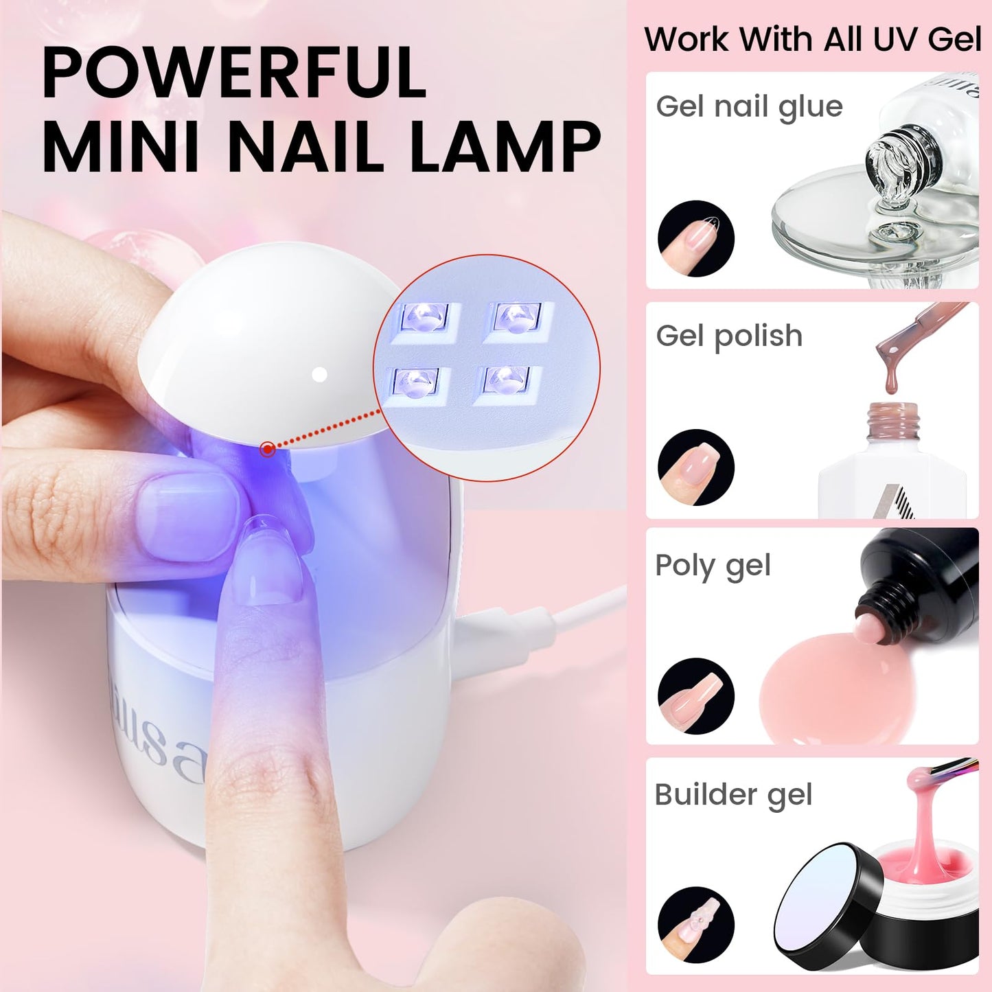 AILLSA Nail Extension Kit Medium Square Nail Tips 120pcs, Professional Glue Gel 30g for Fake Acrylic Nails, Nail Tips with Glue Kit with U V Lamp for Women Starters Home Salon