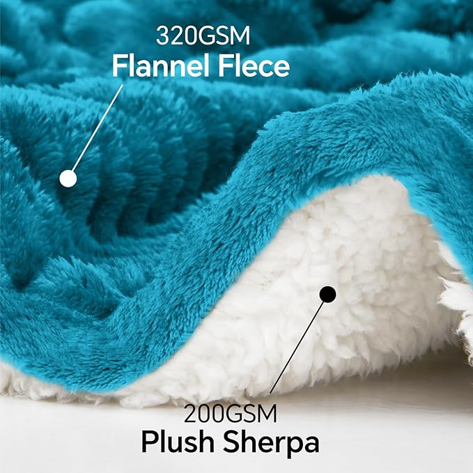 INFIIXSO Sherpa Fleece King Size Blanket - Super Soft & Warm Striped Fleece, Cozy Plush Fluffy Large Bed Blanket All Season Use (Teal, 104x90 Inches)