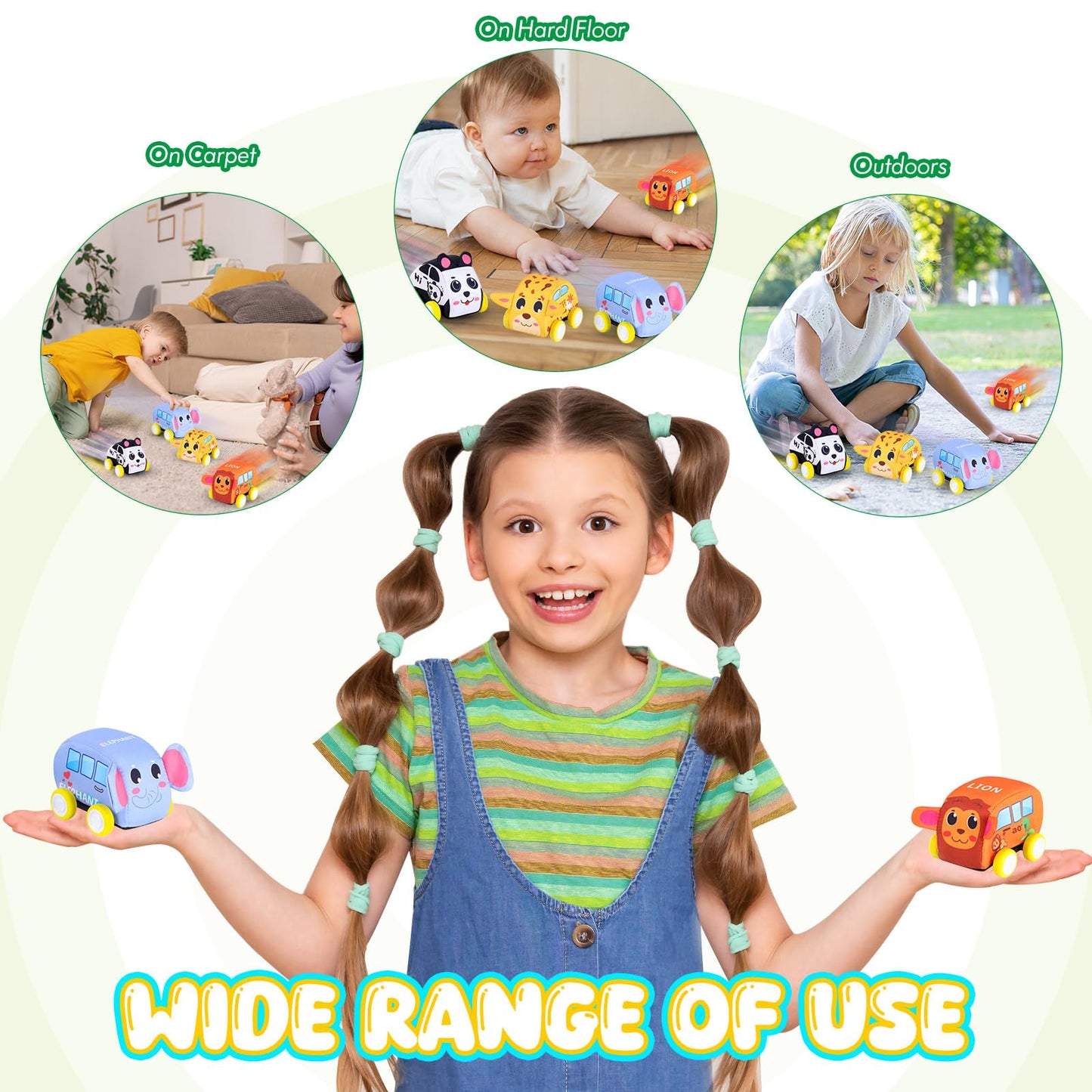 Pull Back Vehicle Set - Soft Baby Toy Set with 4 Cute Animal Cars, First Birthday Gifts for Toddler Toys Age 1-3