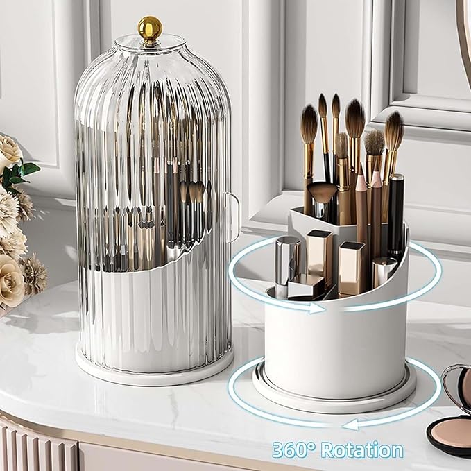 Sliding Lid Toothbrush Organizer, Toothbrush Holders with Sliding Lid, 360° Rotating Dustproof Concealed Toothbrush Holder, 3-Slot Varying Heights, Ideal for Bathroom, Makeup & Travel (2Pcs Black)