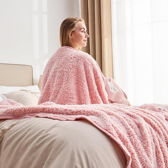 EMME Fuzzy Blanket Soft Fleece Throw Blankets for Women, Fluffy Sherpa Throws(Plush Pink,50"x60")