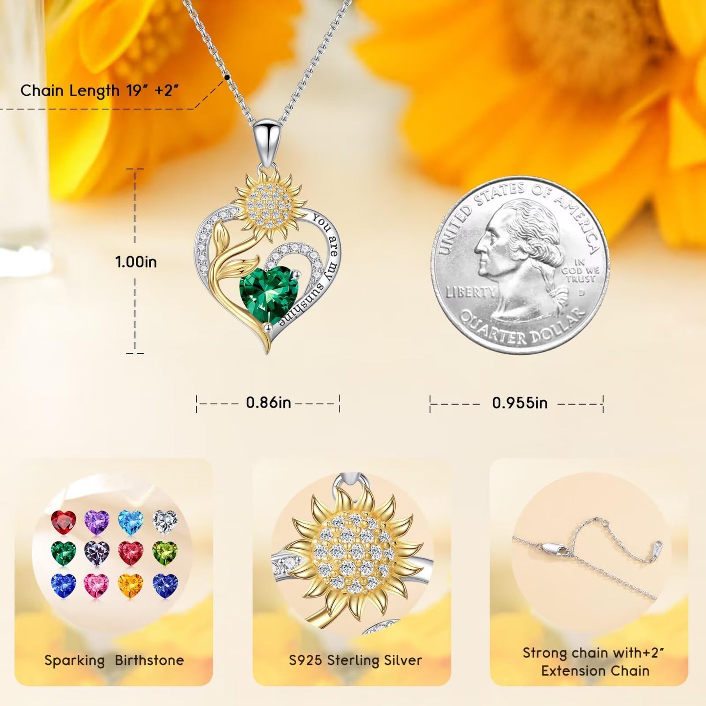 Iefil Sunflower Gifts for Women, Anniversary Birthday Gifts for Women, Simulated Sapphire Necklaces, September Birthstone Necklace, Jewelry for Wife Mom Her
