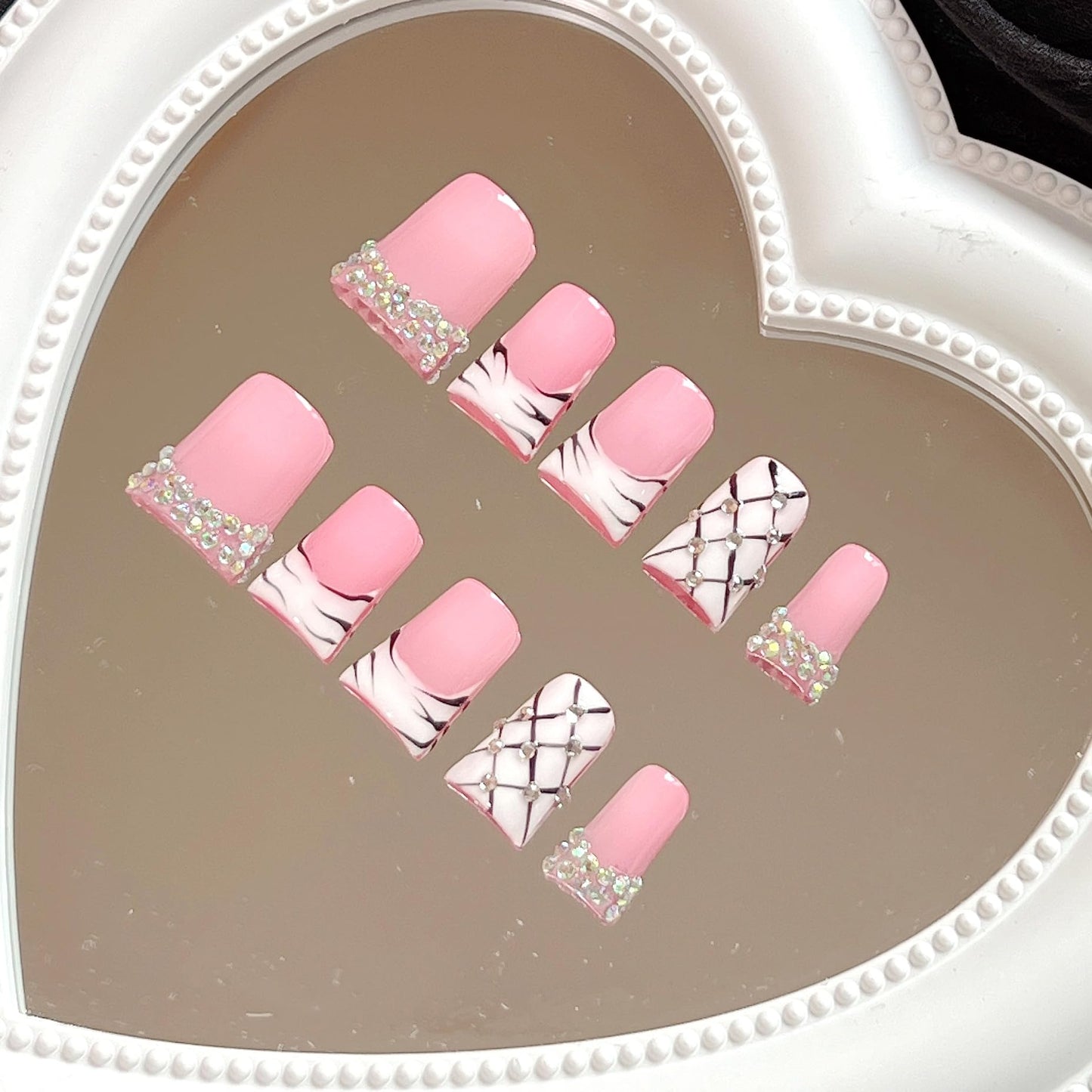 NAIL ANGEL 10PCS/SET Glamorous Handmade Press On Nails Leopard Prints Butterfly Rhinestones French Style Duck Nails Party Nails Duckbill Artifical Tips ZJ22/23/24 (ZJ-22, S)