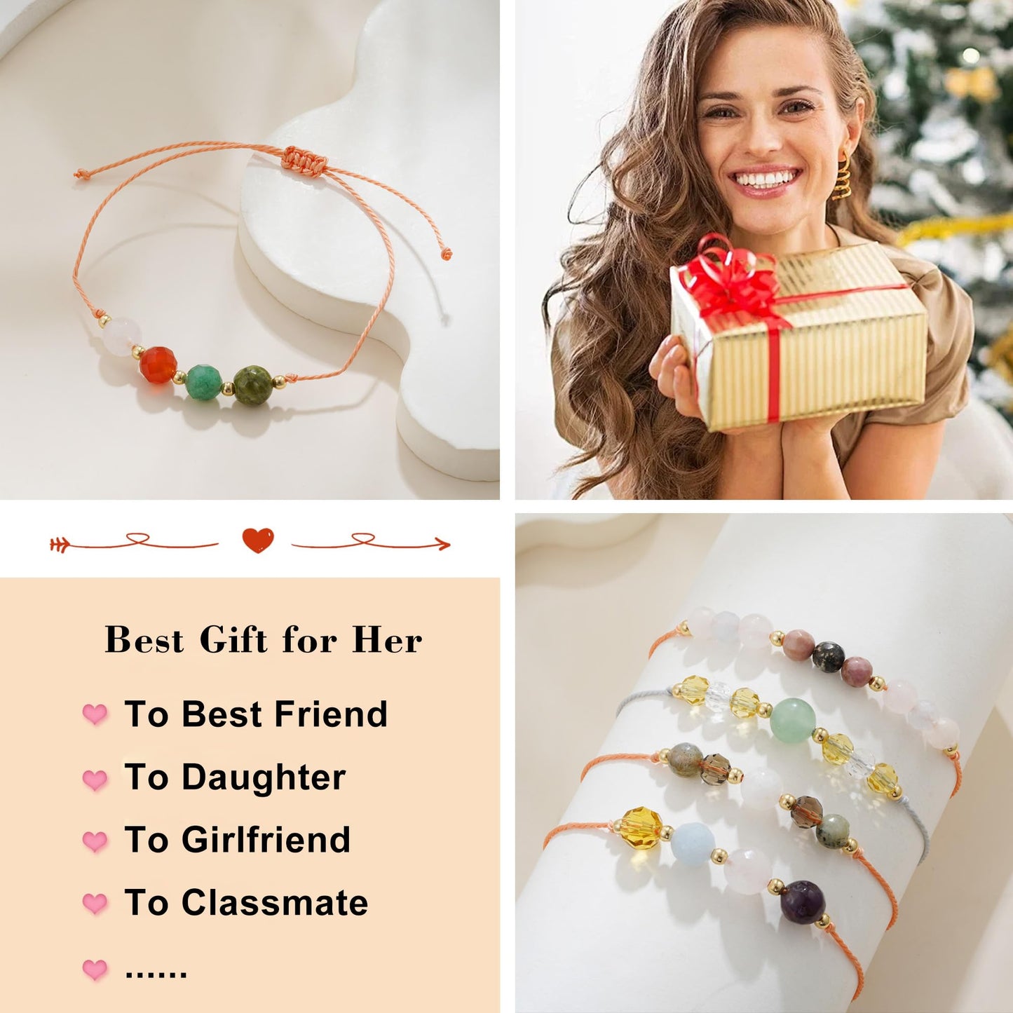 Fezodo Anxiety Relief Bracelet for Women, Unbreakable Stress Relief Bracelet Crystal Healing Inspirational Gift for Her Chistmas Valentines day Birthday Gift for Friends Women Men