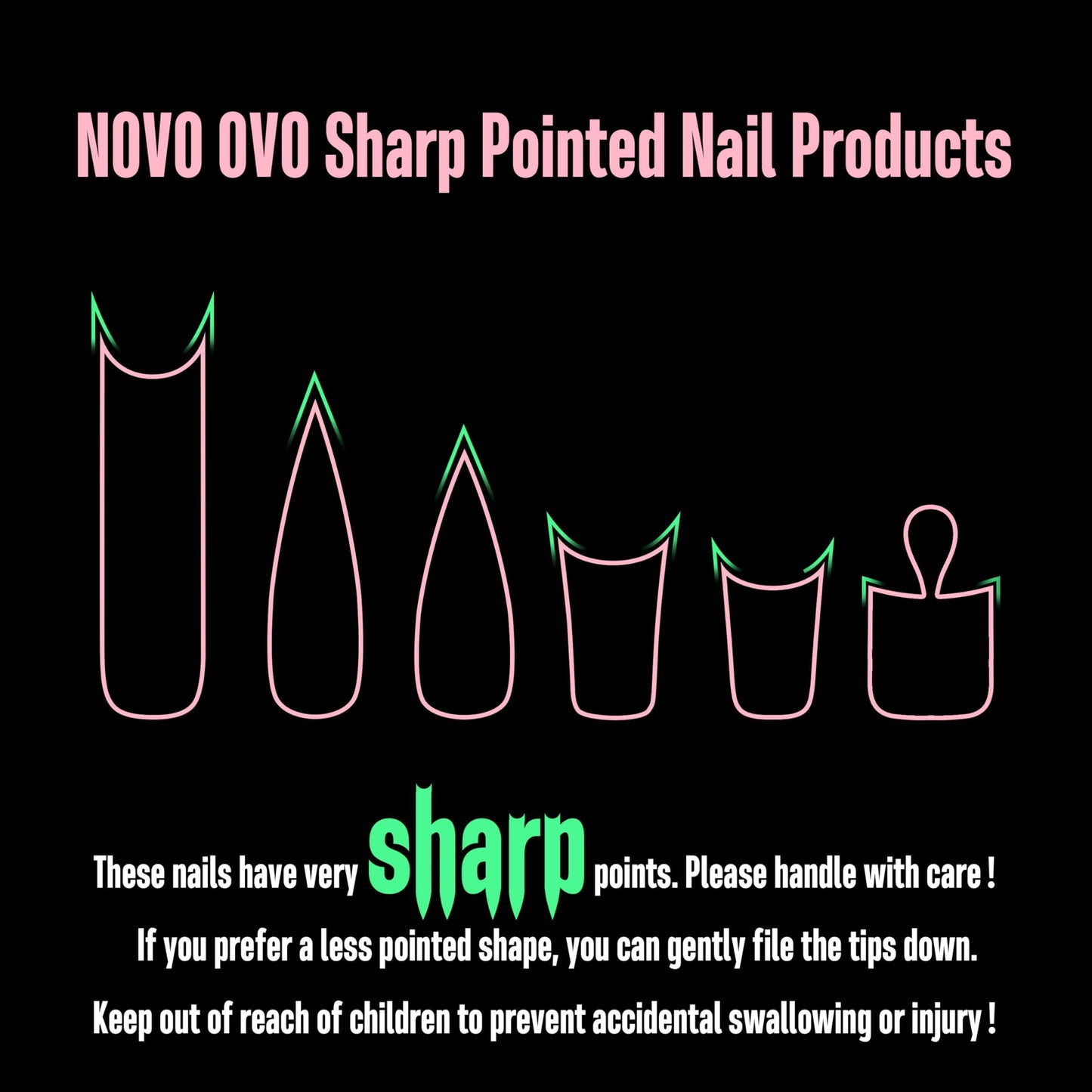 NOVO OVO Black French Tip Long XL Sharp Stiletto Nail Tips Press on BABY PINK, Soft Gel Double Matte Fake Nail Extension, Full Cover False Nails for Acrylic DIY x 16 Sizes 160 pcs