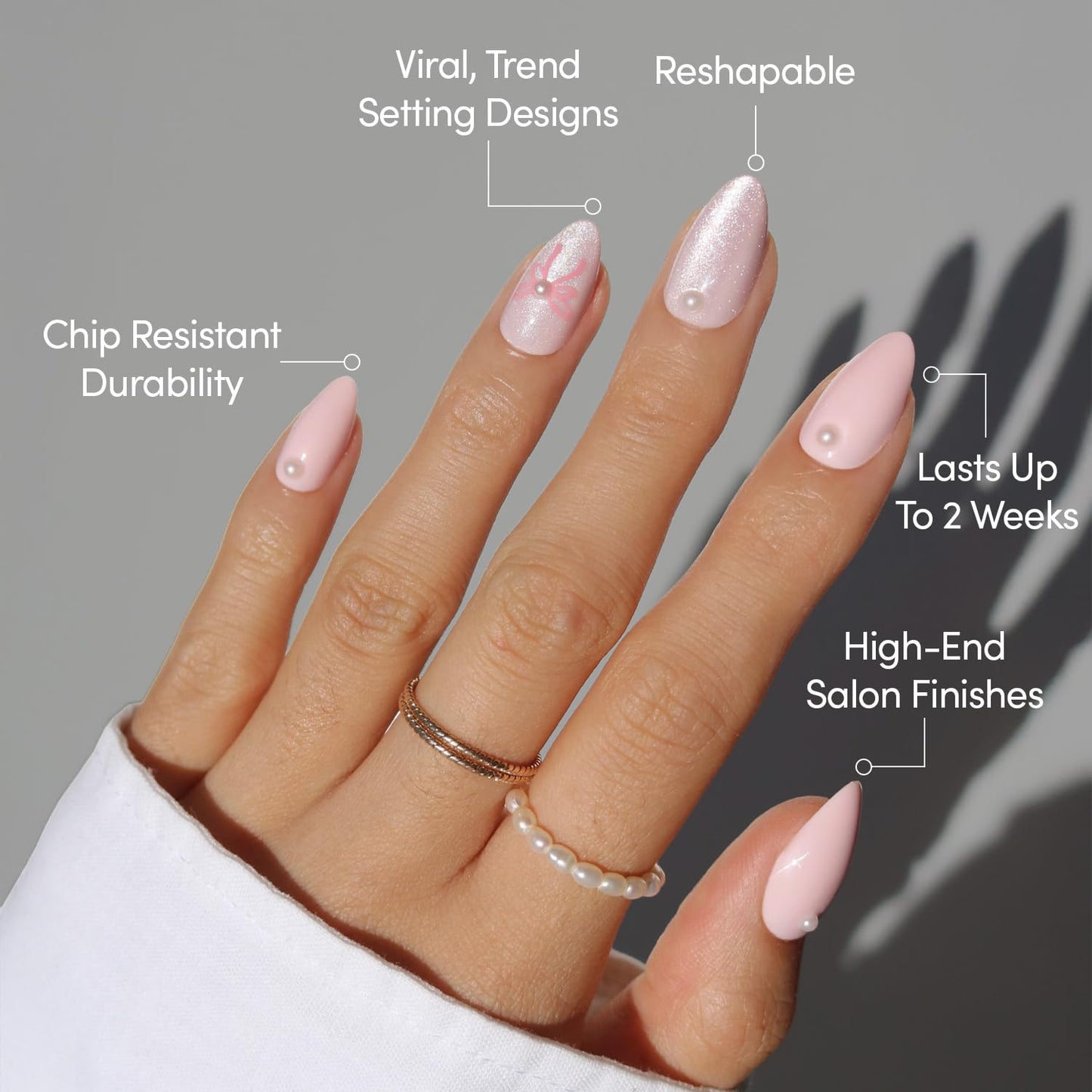 Glamnetic Press-On Nails Bundle - Pink Velvet | 3 Short Almond Fake Nails with Soft Pink Tones, 3D Accents & Velvet Finishes | Durable, Salon-Quality Nail Kits