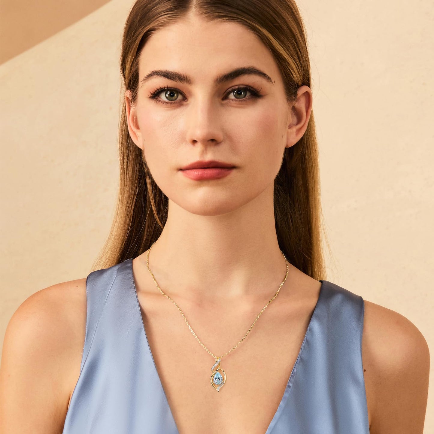 FANCIME 14K Gold Plated March Birthstone Necklace for Women Aquamarine Teardrop Necklace Sterling Silver Infinity Love Birthday Gifts for Women, 16"+2" Inches