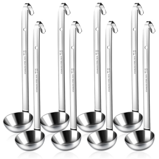 BARAFAT 8pcs Stainless Steel Ladle 2 Oz Soup Ladle 10" long Spoon Heavy-Duty Metal Spoon Sets big spoons for cooking Serving Soups, Gravy, Portioning, Stirring