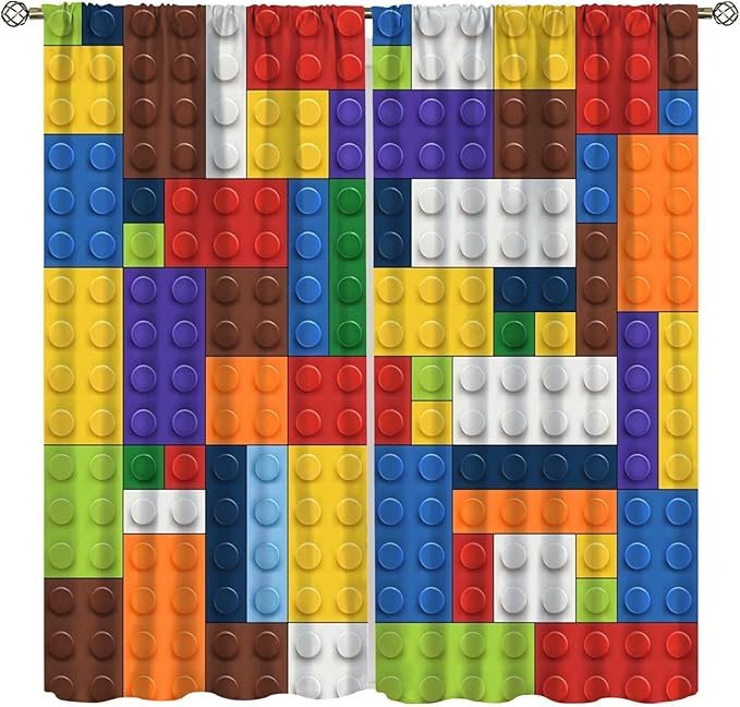 Kids Boy Curtain Blocks Toy Abstract Outline Colorful Geometric Brick Print Curtain for Boys Girls Nursery Room Curtains 42x63 Inch 2 Panels(Decor Curtains