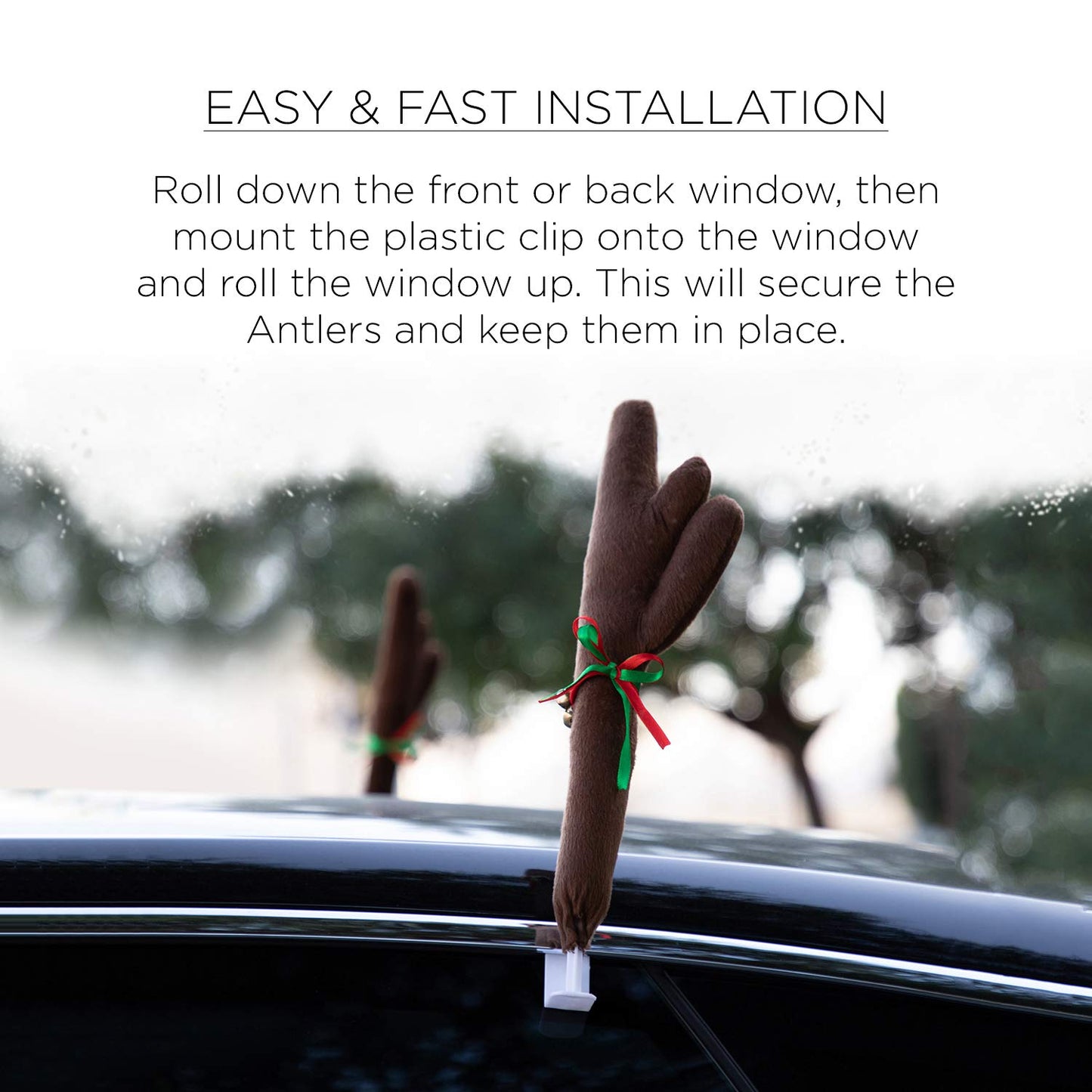 OxGord Car Reindeer Antlers & Nose - Christmas Decorations Best for Window Roof-Top & Grille Rudolph Reindeer Kit - Auto Holiday Accessories Decoration Kit Also for SUV Van Truck