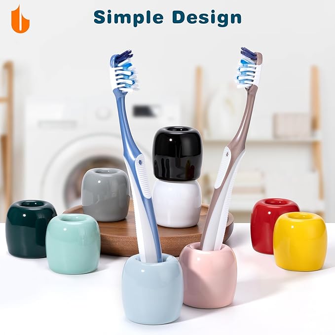 Urbanstrive Ceramic Toothbrush Holders for Bathrooms, Sleek Tooth Brush Holder Toothbrush Stand Tooth Brushing Holder, Portable Bathroom Accessories Organizer, Black, 1 Pack