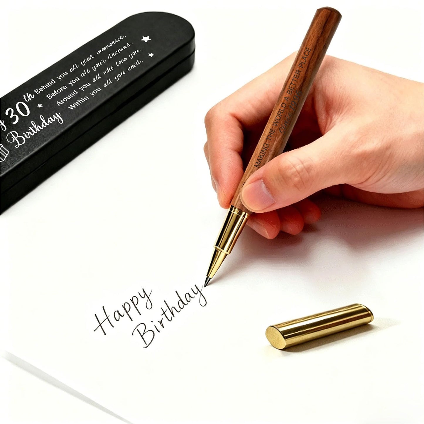 iyaone 30th Birthday Gift for 1996 Born - Engraved Wooden Gel Pen & Keepsake Box Set, Meaningful 30 Year Old Gift for Men & Women, Milestone Birthday Present