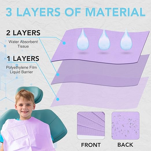 320 Pack Disposable Dental Bibs 13"x18", 3-Ply Waterproof Tattoo Bibs Sheet for Nail Salon, Dental Clinic, Feeding, Tattoo Shop (Purple)
