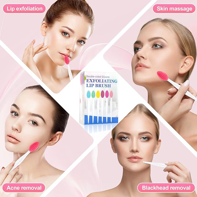 MINGOMINGO 120 Pack Lip Scrub Brush, 3-in-1 Double Sided Silicone Exfoliating Lip Brush for Dark Lips & Nose Care, 6 Colors Exfoliator & Massage & Blackhead Remover, Boxed & Individually Sealed