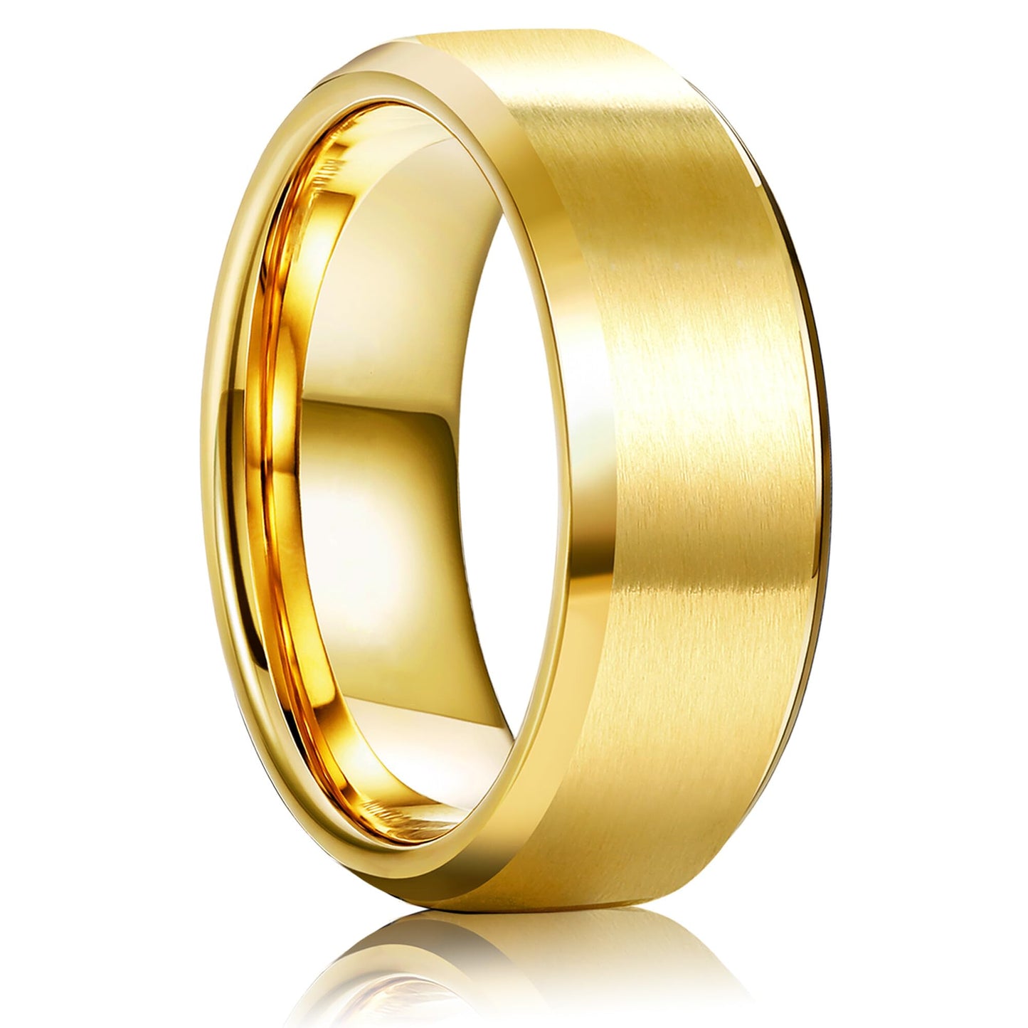 Jstyle Stainless Steel Rings for Men Women 8MM Wedding Band Rings Matte Surface - Beveled Polished Edge Mens Ring Size 8.5 18K Gold Plated Ring for Men